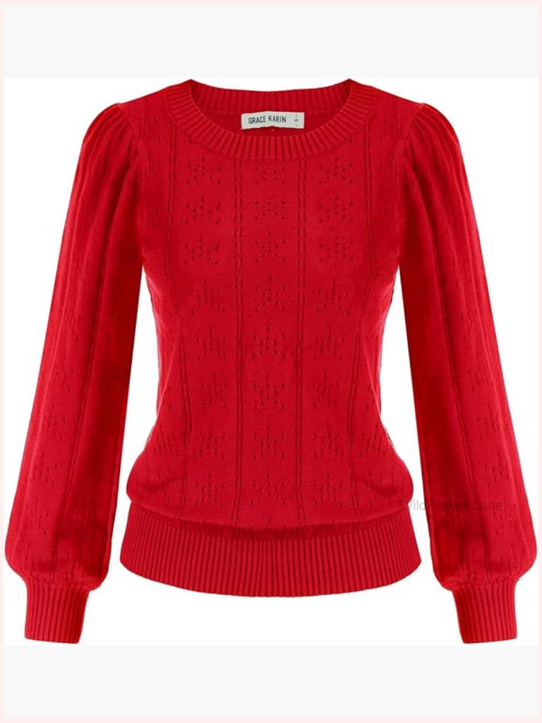 Long Lantern Sleeve Hollow Out Crochet Pullover Sweater
